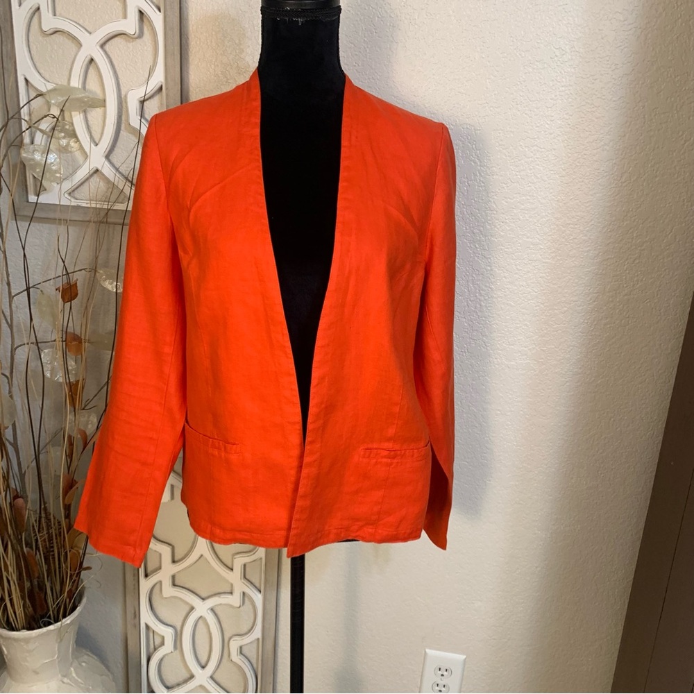 Tahari linen blazer jacket bright orange
